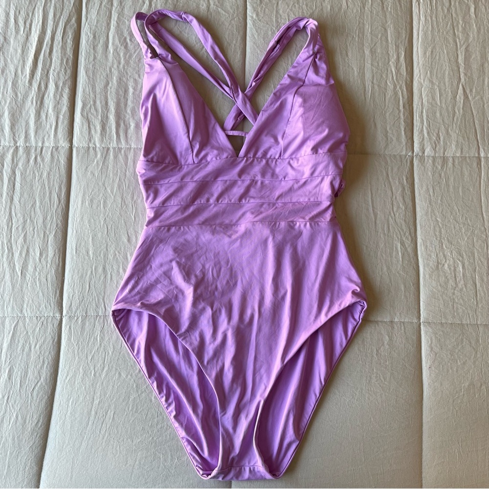 BECCA Purple Skylar Plunge One Piece Swimsuit Size M